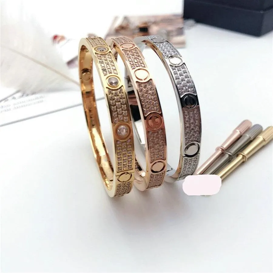 Titanium Steel 3 Row Full Diamond Bracelet Fashion Women Men Chirstmas Bangle Bracelets Distance Jewelry Gift with velvet bag261V