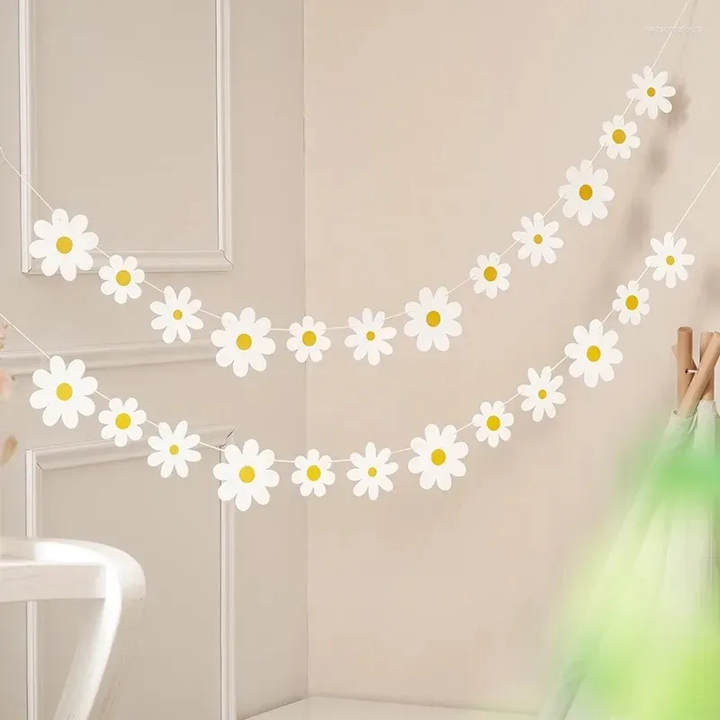 Party Decoration Daisy Flower Paper Banner Hat Cake Toppers Kids Girl Birthday Theme Decorations Hanging Bunting Garland Supplies