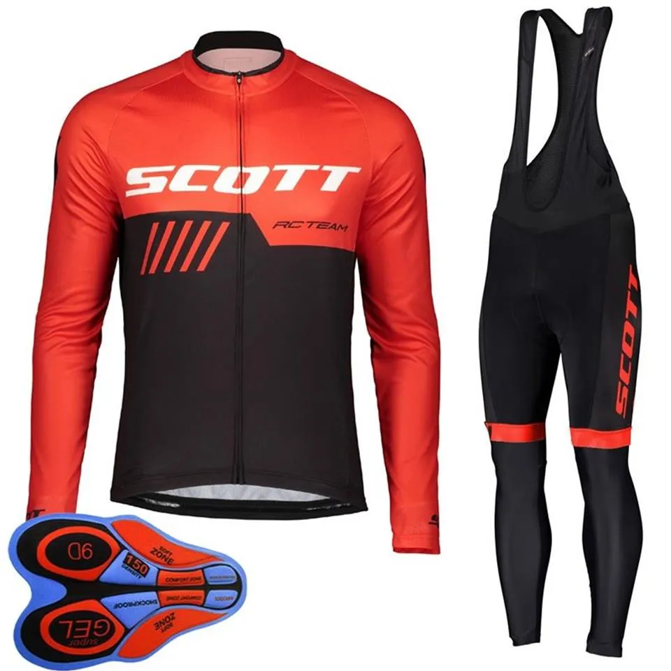 Spring Autum Scott Team Mens Cycling Jerseyセット長袖シャツビブパンツスーツMTBバイク服レース自転車ユニフォーム屋外2304