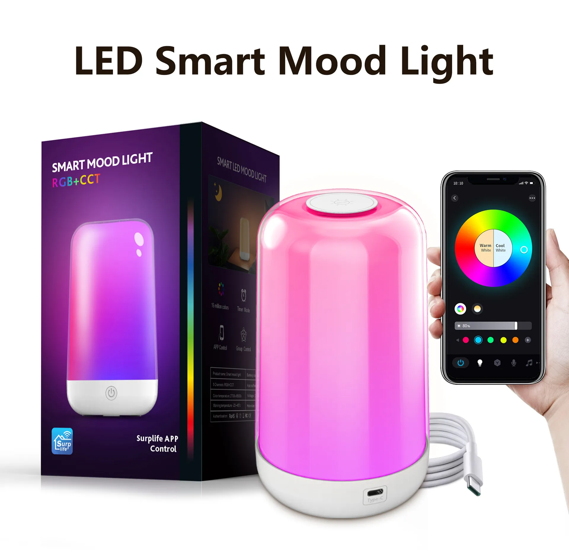 Paleta de colores inteligente con Bluetooth, atenuación, carga USB, música, batería de 3600mA, aplicación táctil, soporte de luz nocturna junto a la cama