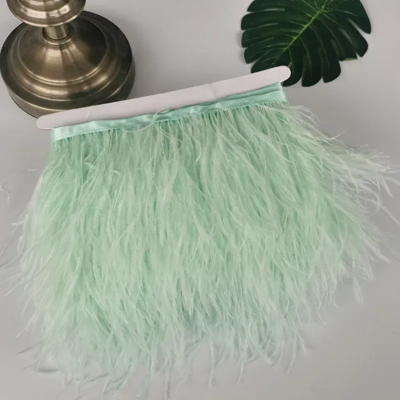 Ostrich feathers ribbon fringe for needlework 6M 8-15CM DIY Feather trim Cloth Belt for bag Wedding dress clothes decoration 0614