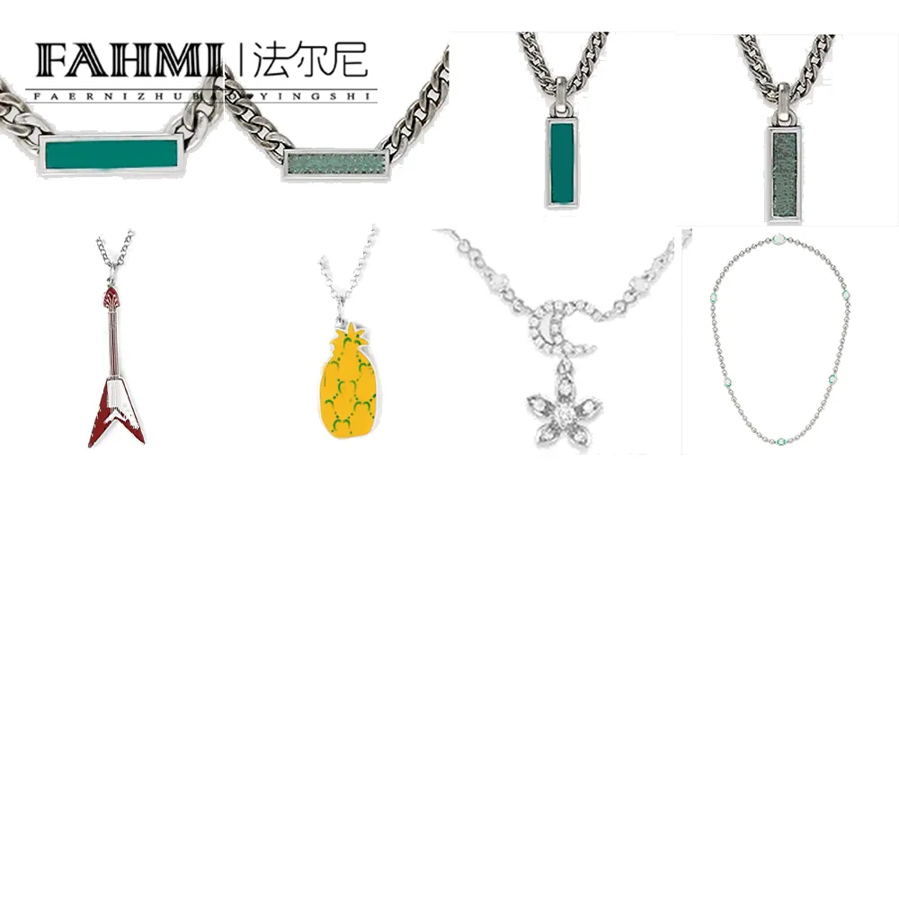 Fahmi Classic Fashion Thick Chain Tag Guitar Red Petal Pineapple Necklace Special gifts for Mother Wife Kids Lover Friends