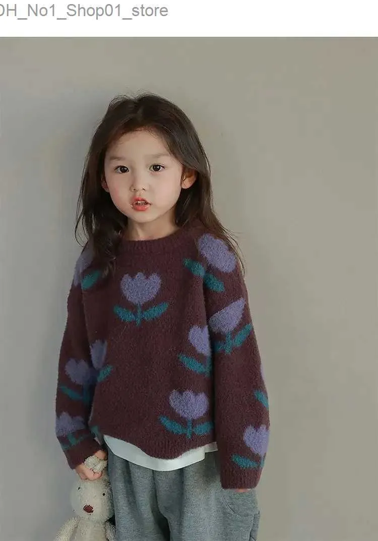 Cardigan Sweaters Girls Tulip Flower Pullover Sweater New Korean Fashionable Tide Childrens Clothing Round Collar Simple Q231206 From 3 74 DHgate