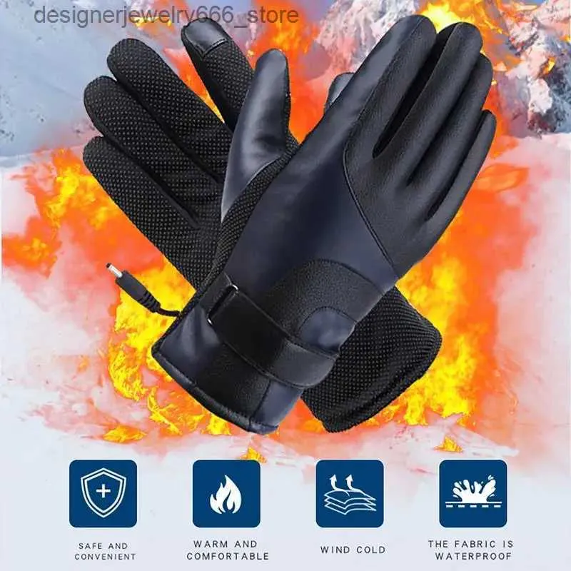 Gants à cinq doigts Gants chauffants électriques 2pcs Gants chauffants USB portables imperméables Gants thermiques mains chaudes Plug and Play Multifonctionnel Q231206