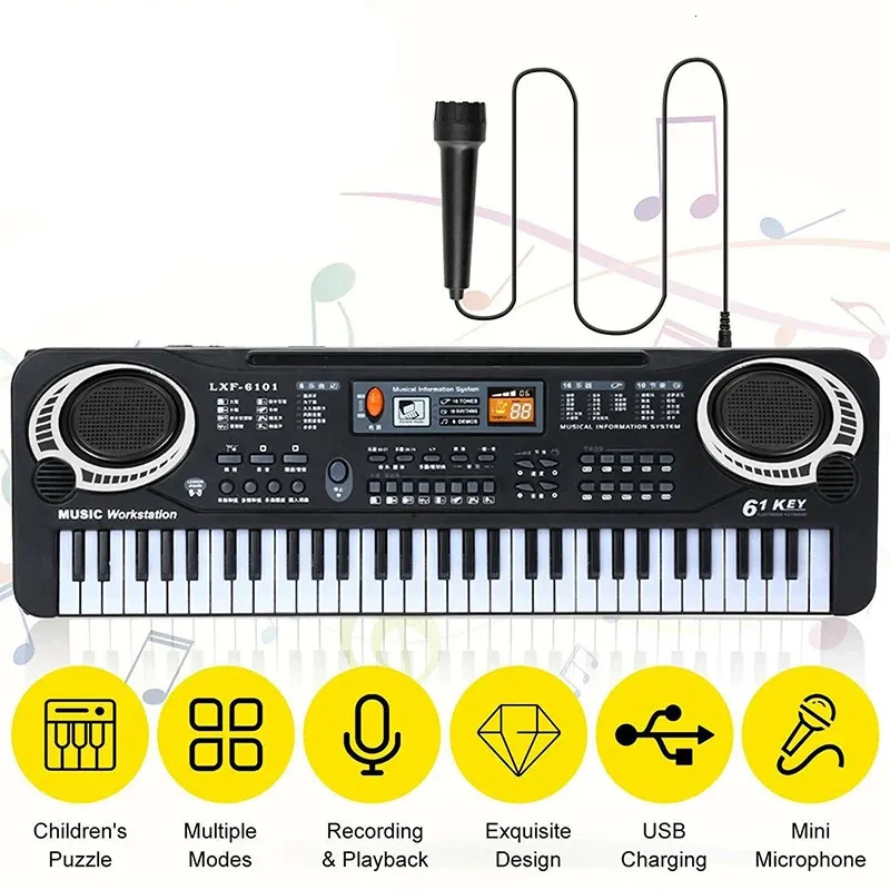 Keyboards Piano 61 Keys Kids Electronic Keyboard Piano With Microphone Musical Instrument USB Digital Electric Organ Gifts Toys for children 231206