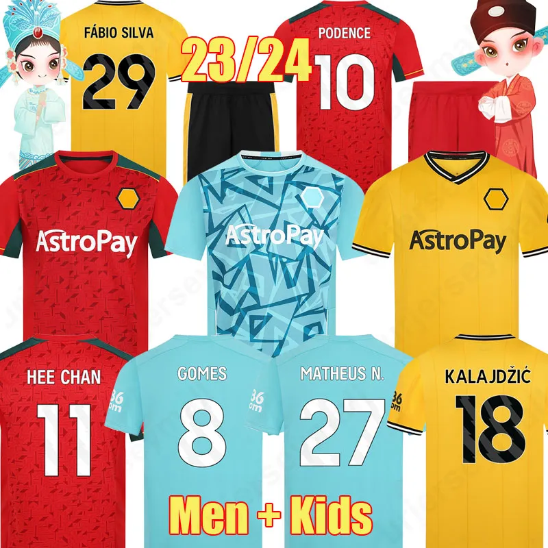 23 24 Guedes Sarabia Wolves Soccer Jerseys Matheus Matheus Neto Traore 2023 Wanderlers Podence Hee Chan Wolverhampton Shirds Men Kit Kids Uniorts 2141