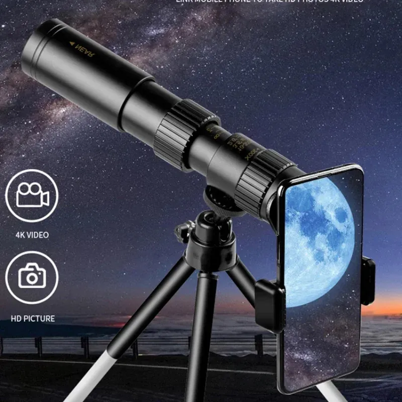 Телескопический бинокль 10300X Zoom Военный металлический HD Bak4 Мощный качественный дальний портативный профессиональный монокуляр для охоты 231206