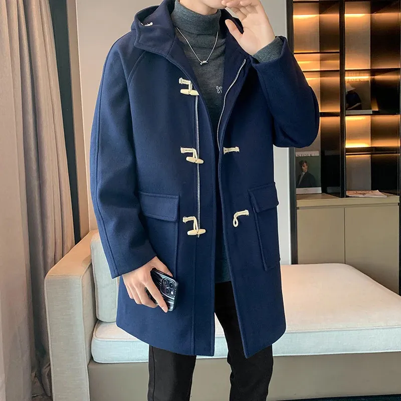 Men's Wool Blends Zongke Hooded Winter Coat Men Clothes Long Overcoat in Coats and Jackets Male Trench Clothing Woolen 2023 231205