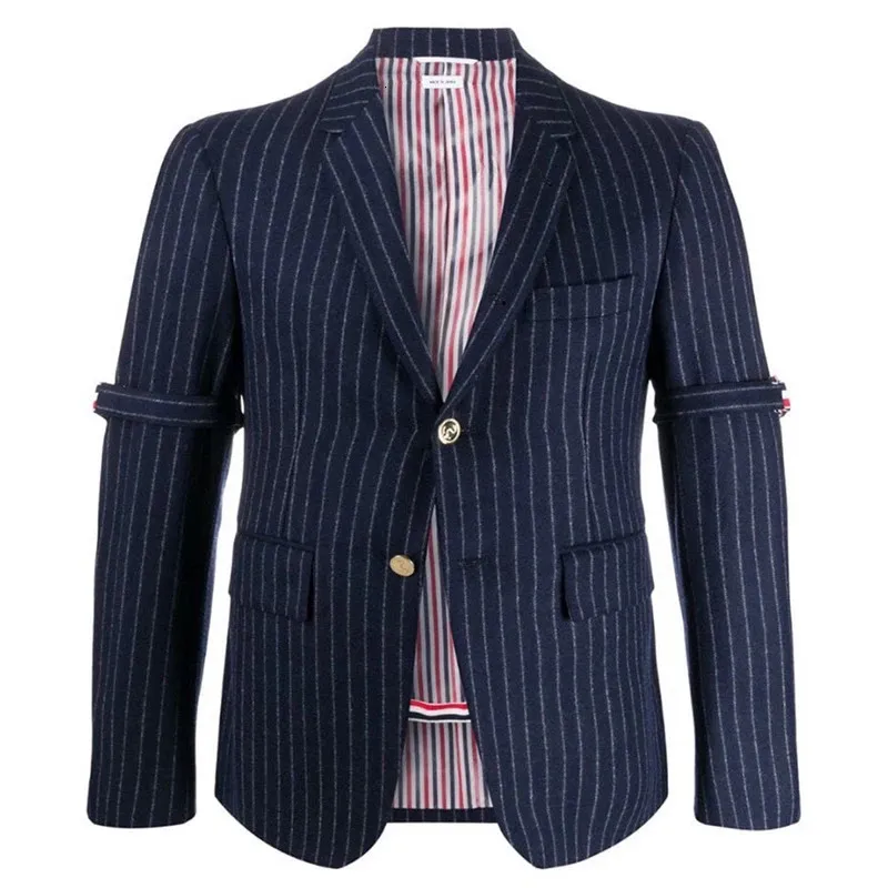 Męskie garnitury Blazers moda luksusowa marka TB Blazer Men British Casual Suit Slim Fit Kurtka Autumn Winter Striped Caszmire Wool Coat Mężczyzna 231206