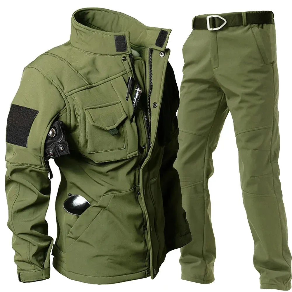 Mens Tracksuits Winter Jacket och Fleece Pants Set Män Taktisk vindtät vattentät kostymer Vintage Militär utomhus Termisk Swat Combat Uniform 231206