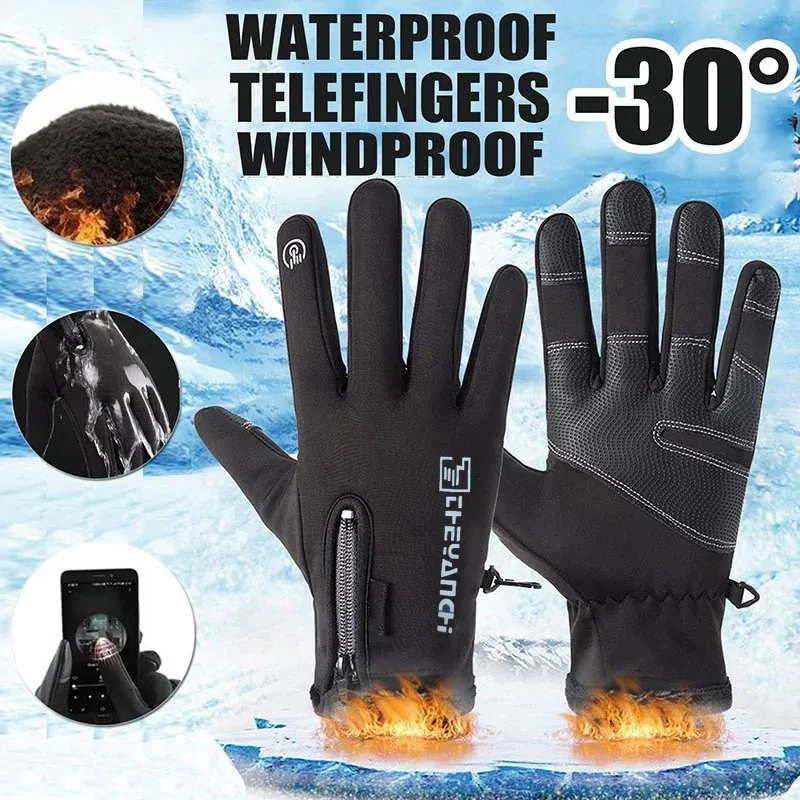 Handschoenen met vijf vingers 1 paar Winter Heren Touchscreen Antislip Unisex Waterdicht Winddicht Warm Fietsen Koud Mode Rits Sporthandschoen 231205