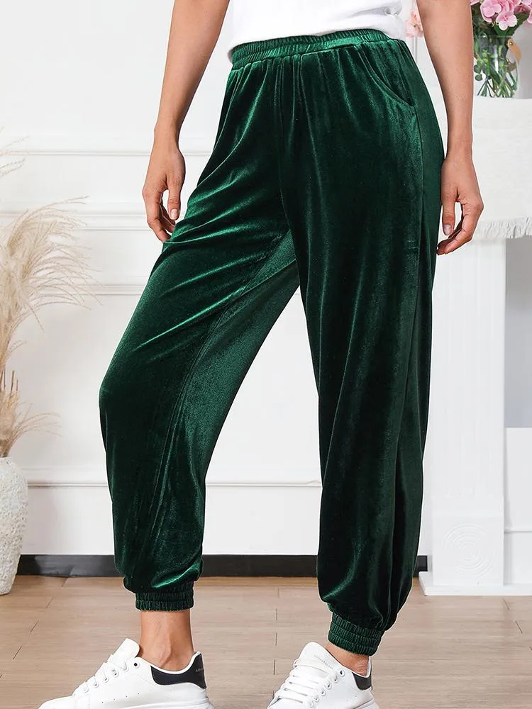 Women's Pants 2023 Autumn Pure Color Ankle Banded Slacks Women Fashion Loose All-Match Velvet High Waist Skinny Trousers