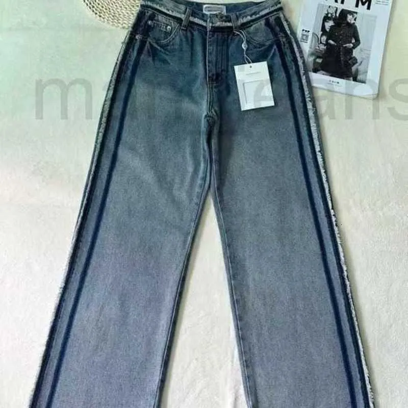 Jeans femininos designer listra contraste borda de lã outono/inverno calças de perna larga cowboy feminino cintura alta calças de tubo reto mostram aparência fina e elegante