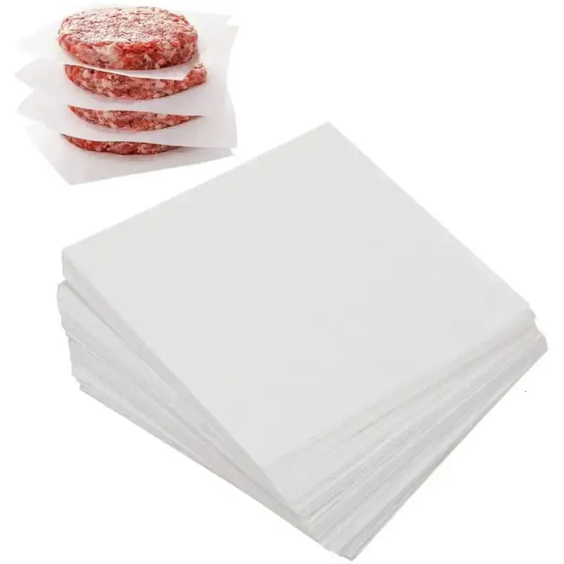 Bougies 100pcs Hamburger Patty Paper 5 5 "Feuille carrée de parchemin antiadhésif pour Serperate Burger Press Congélation Emballage de bonbons 231205