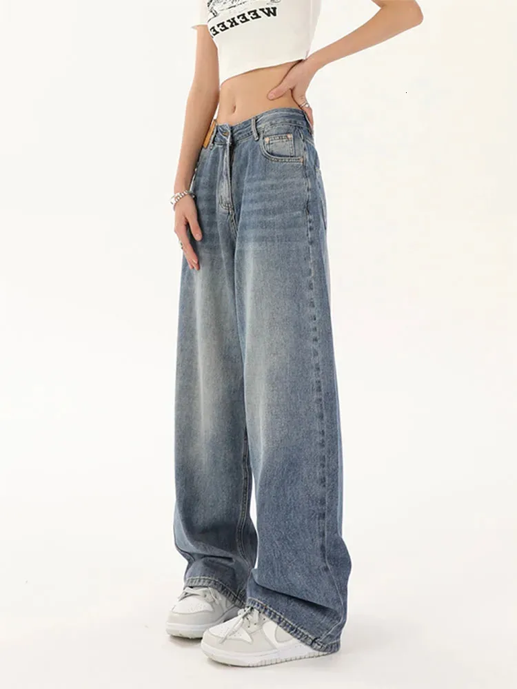 Dżinsy męskie retro dżinsy kobiety moda osobowość odzieży swobodny luźne dżinsy wysokiej talii streetwear worki proste spodnie jesień zima 231206