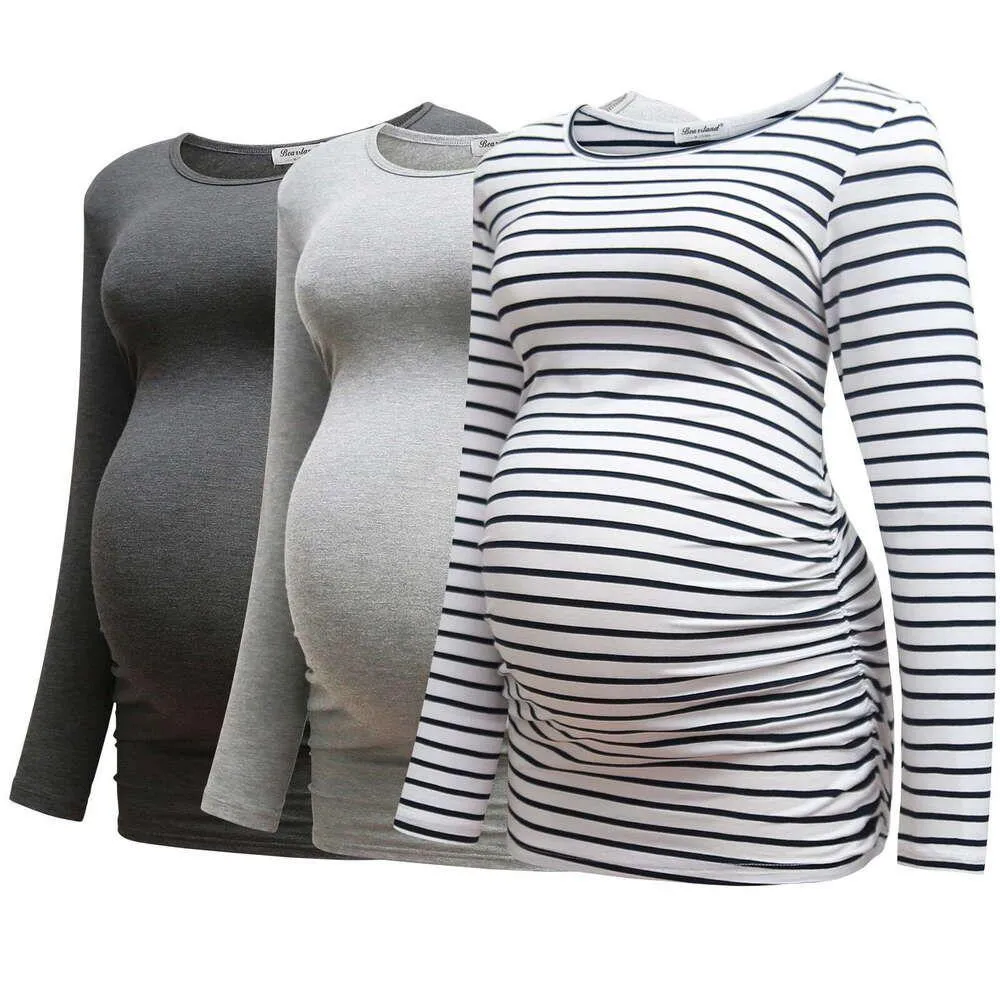 Maternity Tops Tees Bearsland Womens Long Sleeve Casual Side Ruched Clothes Pregnancy Shirts 3-Pack A-M Drop Delivery Baby Kids Suppli Dh8Mv