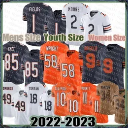 Cole Kmet Walter Payton Football Jerseys ``Bears``1 Justin Fields Darnell Mooney DJ Moore Darnell Wright Jaquan Brisker Tremaine Edmunds Robert Tonyan S01