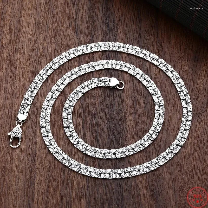 سلاسل S925 Sterling Silver Netclaces for Men Fashion النيزك النمط Vajra Pestle Buckle 5mm سلسلة شفرة مسطحة