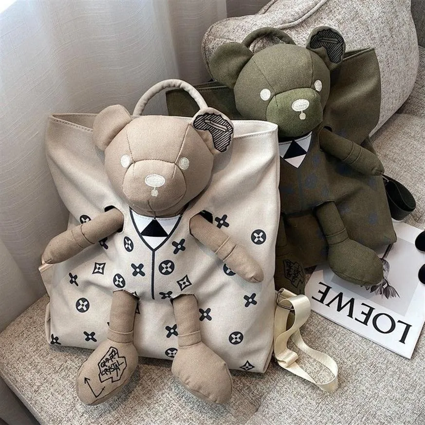 2021 Fashion Bear Doll Canvas Backpack Perme Terment Transe Travel Travel Schoolbag185s