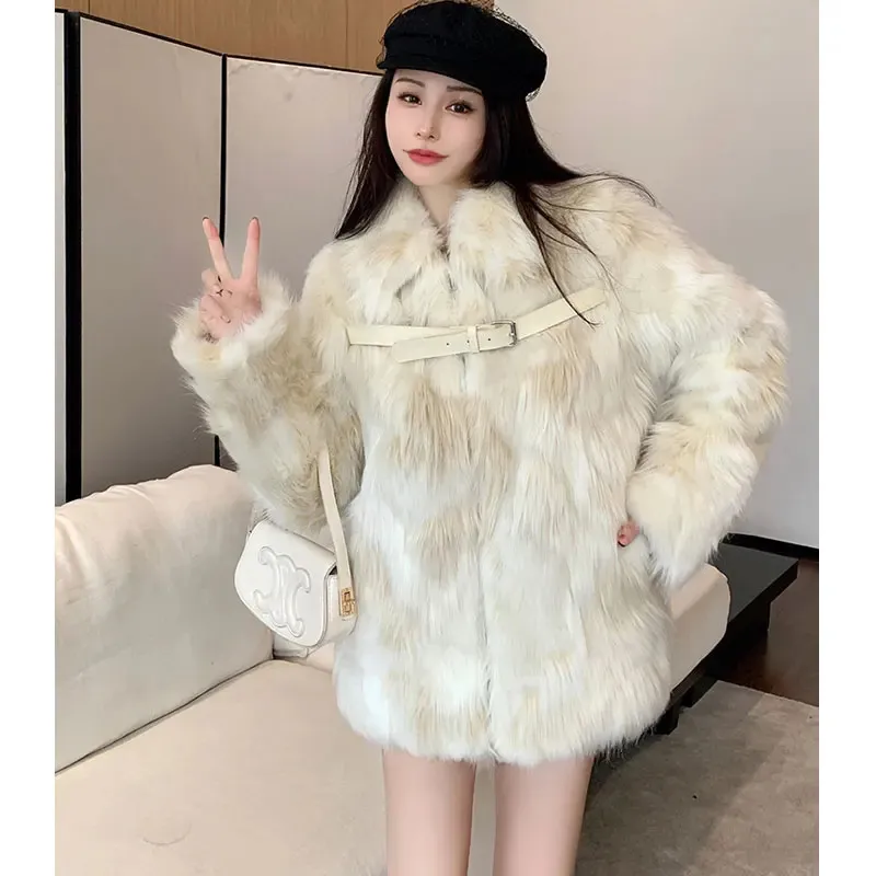 Women's Fur Faux 2023 Korean Thick Jackets Autumn Winter Luxury Warm High Collar Party Club Coat Vintage Furry Mixture Outcoat Outerwear 231206