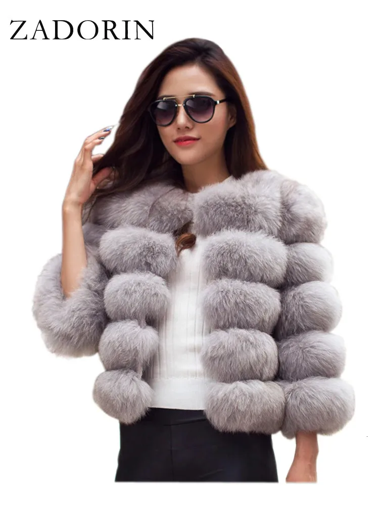 Women's Fur Faux Fur ZADORIN S-5XL Vison CombAutomne Hiver Moelleux Noir Fausse Fourrure Manteau Femmes elegant optique Chaud Fausse 231205