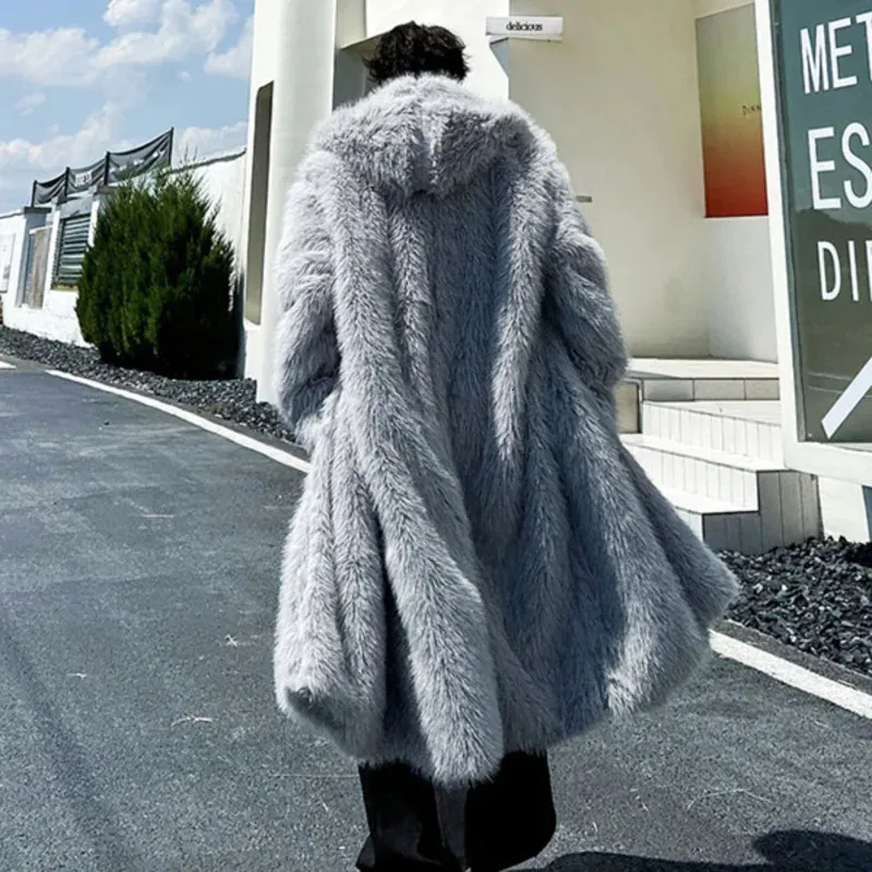 Mens Fur Faux Fur Coat Long Crop Trendy Design Warm Cozy For