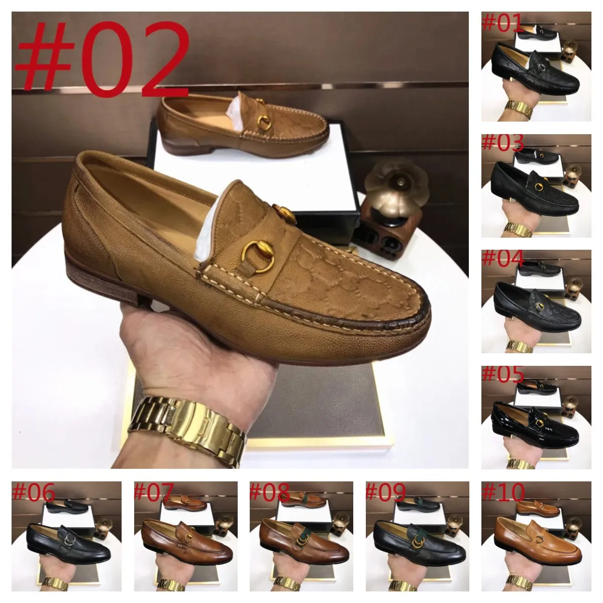 2023 Luxurious Designer Men Dress Shoes Genuine Leather Black brown Moccasins Business Handmade Shoe Formal Party Office Wedding Men Loafers Shoes size 38-46
