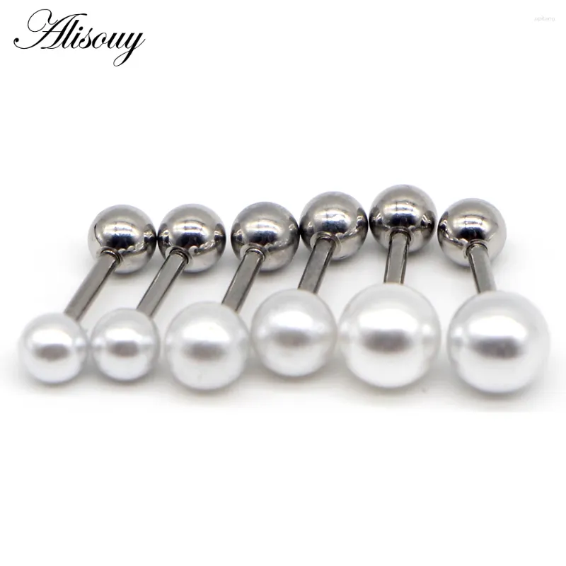 Stud Earrings 4/6/8mm Silver Color Stainless Steel Pearl Ball Screw Pierced Women Ear 2pcs