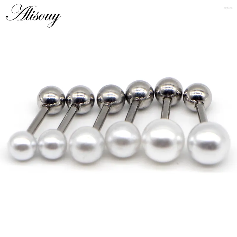 Kolczyki na kołki 4/6/8 mm srebrny kolor ze stali nierdzewnej śruba kulowa Pearlowa Kulka Kobieta ucha 2PCS