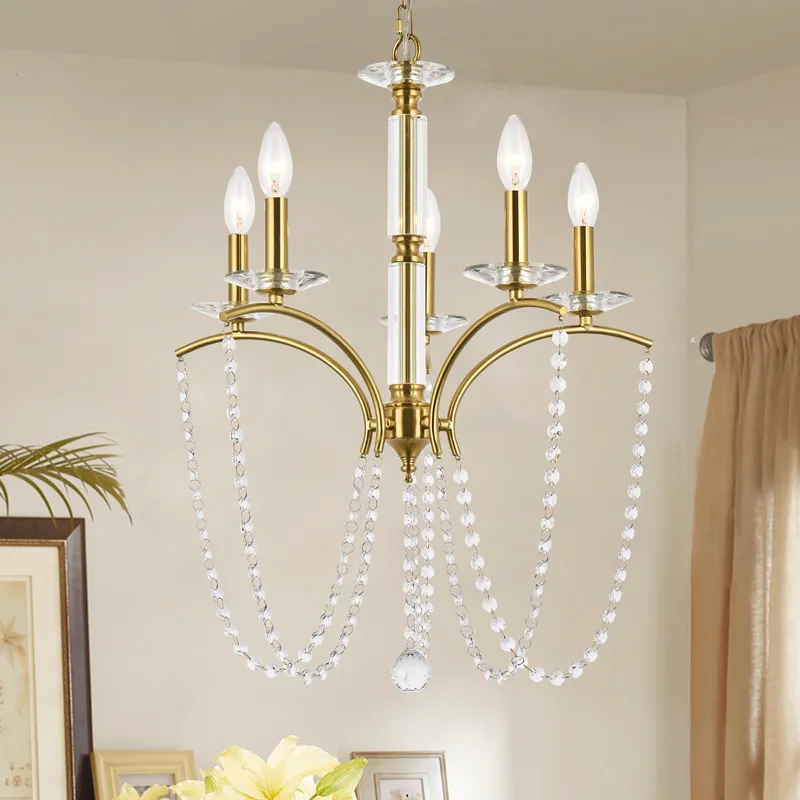 Kristall-Kronleuchter für Esszimmer, 5 Lichter, goldene Kronleuchter-Leuchte für Schlafzimmer, elegante, moderne, zeitgenössische Kerzen-Deckenleuchte für Wohnzimmer