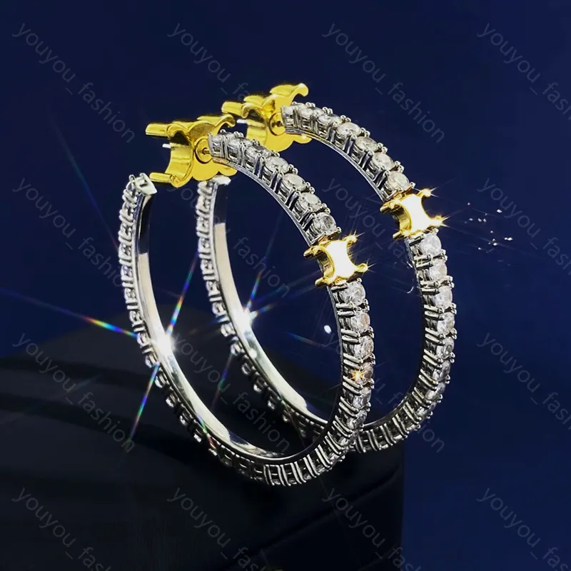 デザイナージュエリーレディースフープイヤリング輝くダイヤモンドスタッドファッションループラブスタッドレディースラグジュアリー18Kゴールドレターイヤリング925シルバー-3