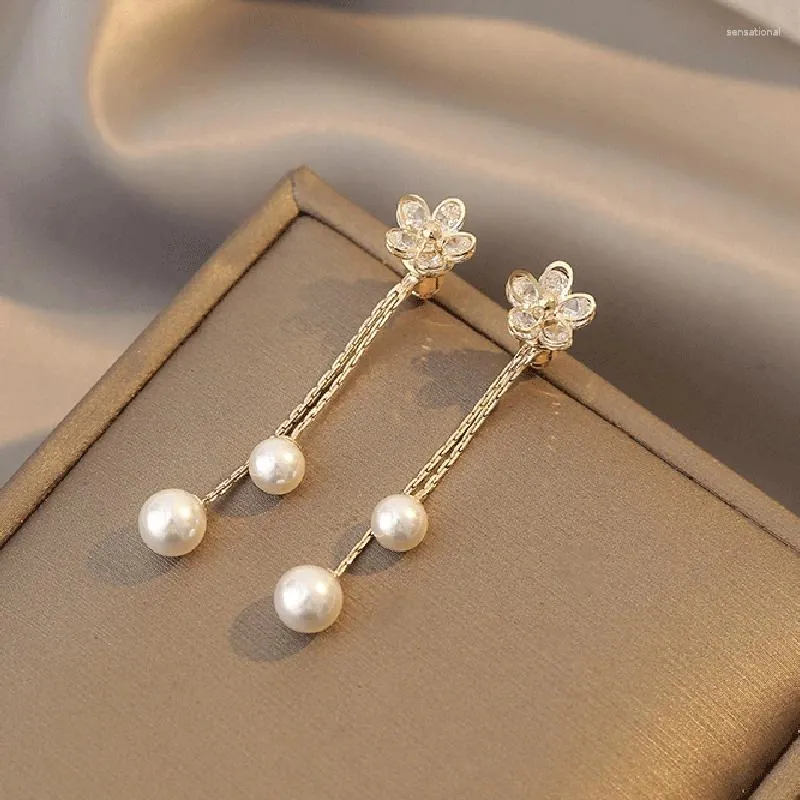 Korean Dangle Earrings: Sweet Flower Pearl Tassel Earrings