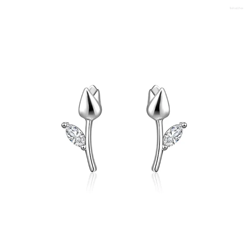 Stud Earrings Silver Color With Crystal CZ Stone Modern Carnation Design Fashion Versatile Accessories Women 2023 Jewelry