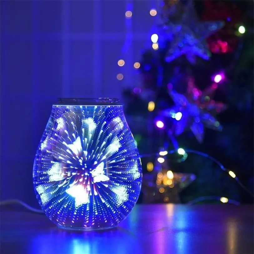 Oil Diffuser Electric Candle Warmer Glass Tart Burner 7 Color Butterfly Effect Night Light Wax Melt Warmer Aroma Decorative Y20041279S