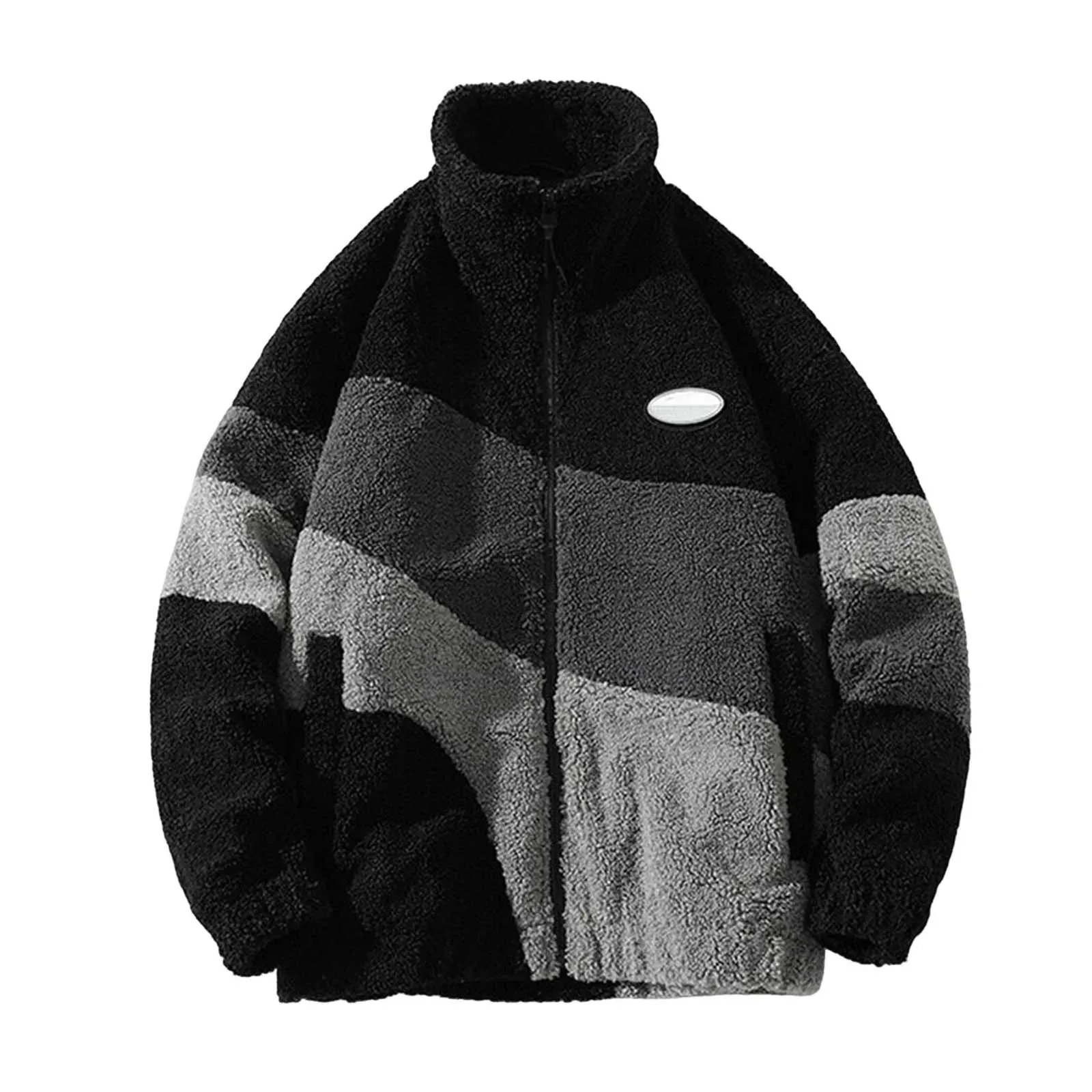 Herrenjacken Freizeit Vintage Polar Fleece Herrenjacke Oversize Kontrastfarbe Mantel Warm Männlich Outwear Winter Parkas Jacke Herrenbekleidung 231206