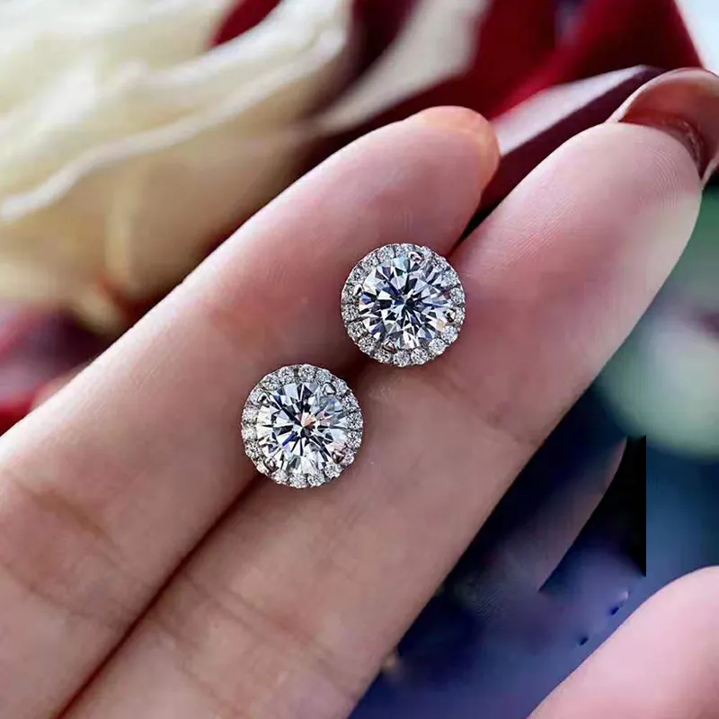 Kolki do stadnin choucong luksusowe biżuterię prawdziwe 925 srebrne okrągły krój biały 5a Cubic Cyrron Cz Diamond Stones Party Kobiety na walentynkowe prezent