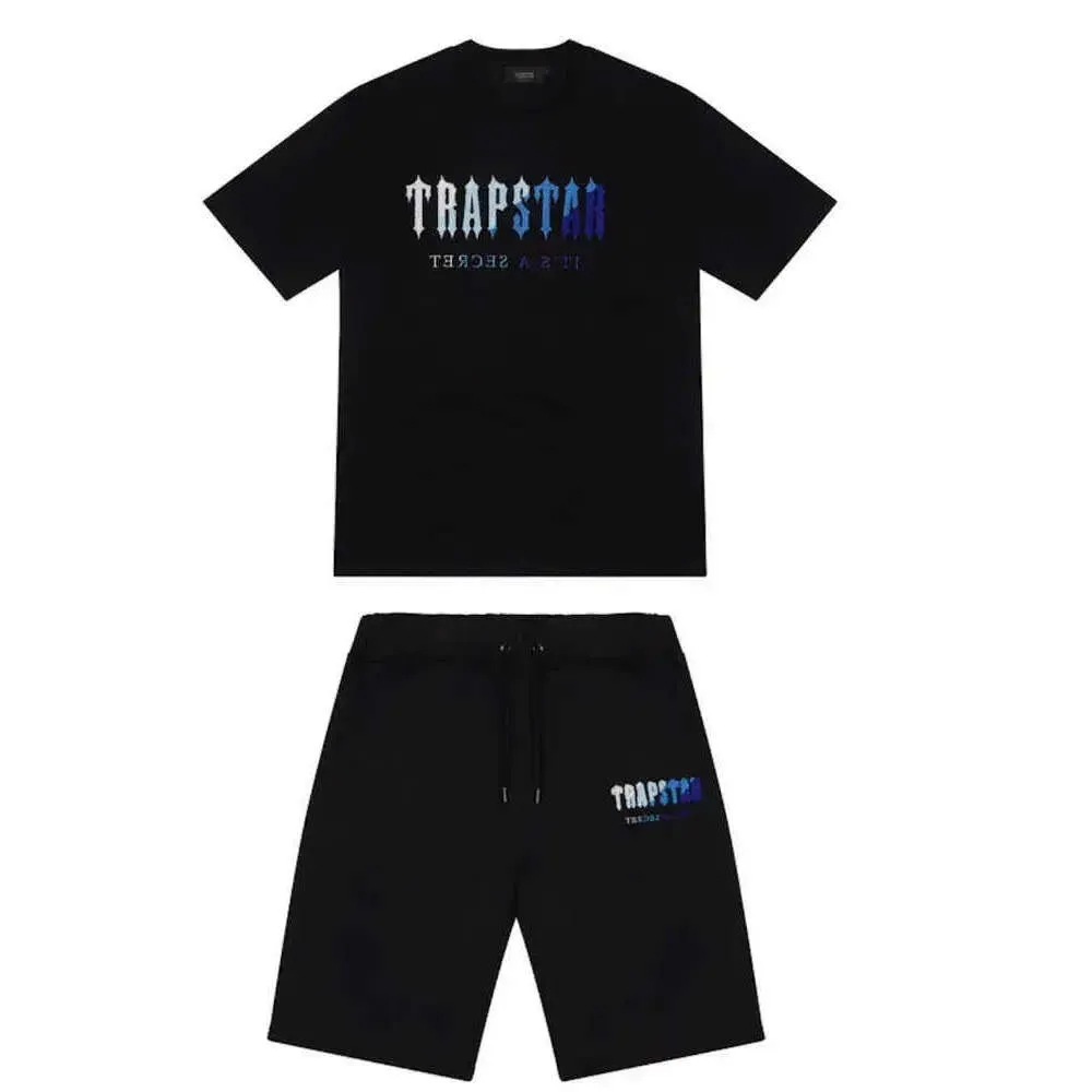 2023 Mens Trapstar T Shirt manica corta Stampa Outfit Ciniglia Tuta di cotone nero London Streetwear S-2XL Motion Current 688ss moda