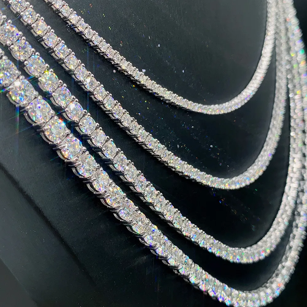 Collier Bracelet Pass testeur de diamant glacé Bling Moissanite diamant Hip Hop bijoux 925 chaîne de Tennis en argent