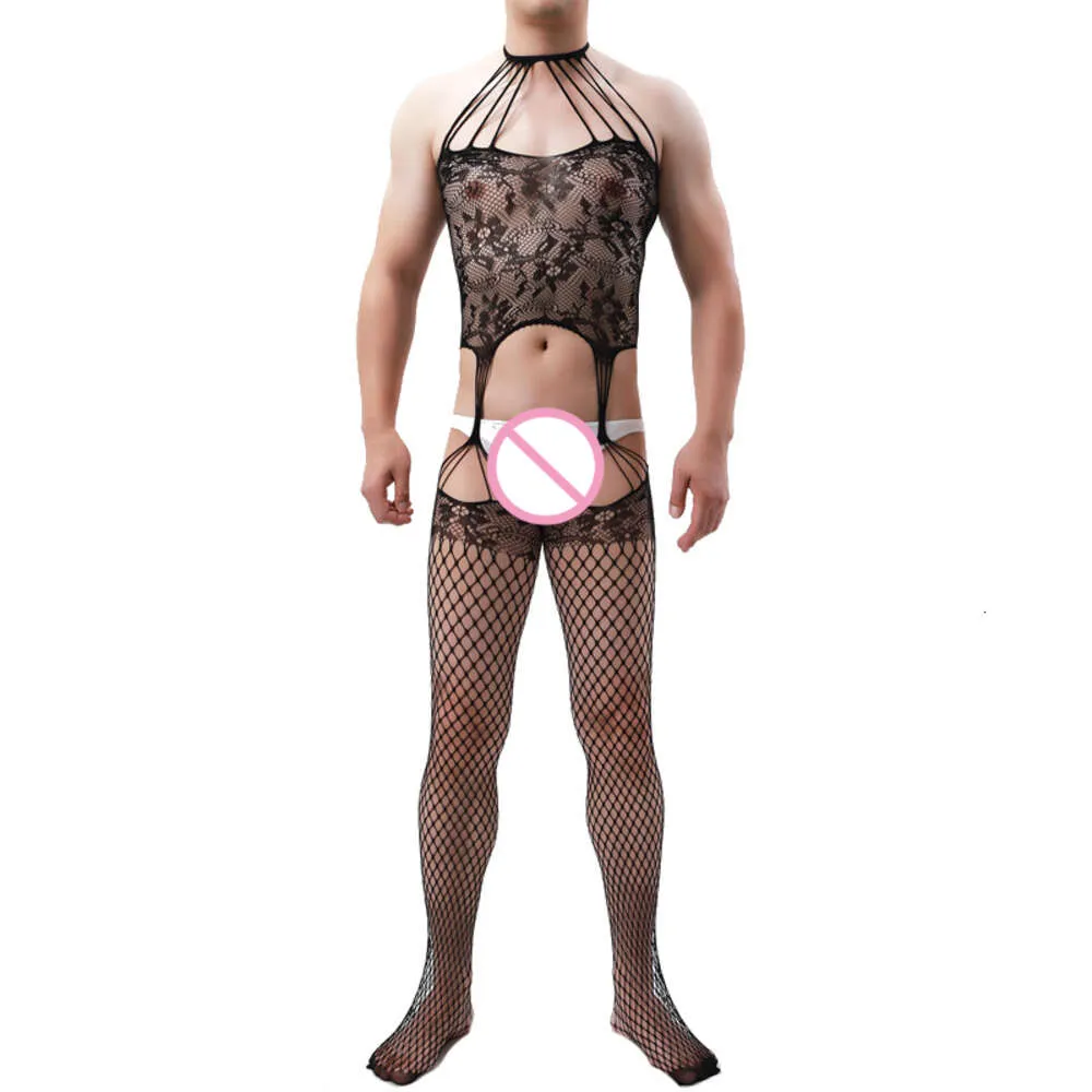 Ny försäljning man bodysuits för mäns pojkvän sexiga underkläder tights fisknät underkläder sissy manlig erotisk porr nattkläder plus storlek