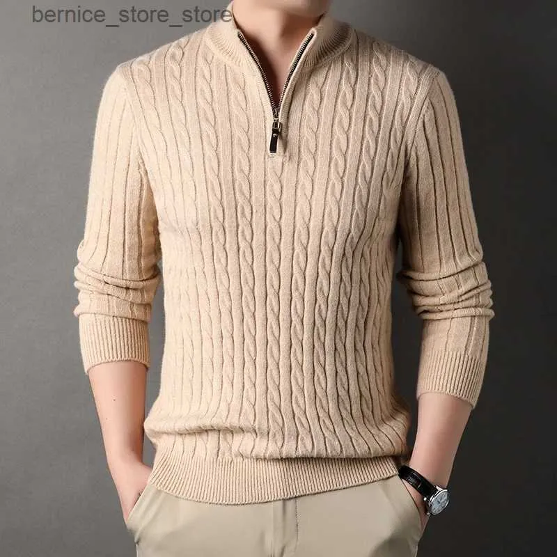 Mens Sweaters 2023 Winter Mens Quarter Zip Sweater Slim Fit Casual Knitted Turtleneck Pullover Mock Neck Polo Sweater Q231206 From 4 94 DHgate