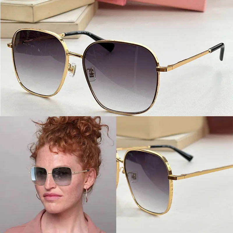 Armação quadrada de metal com óculos de sol impressos com letras, gradiente feminino elegante Lunettes de soleil protetor de nariz com armação dourada e logotipo de letra gravado SMU50YS viagem