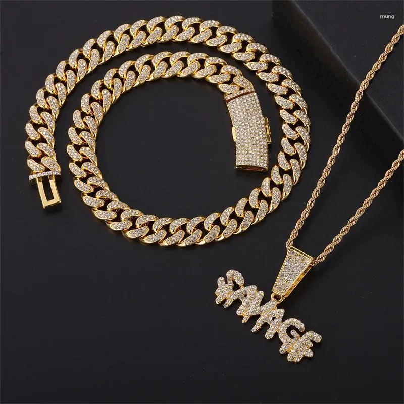 Chaînes D Z Lettre Savage Pendentif 3 Pièce 13mm Strass Miami Chaîne Cubaine Hiphop Glacé Bling Colliers Bijoux De Mode Homme Cadeau