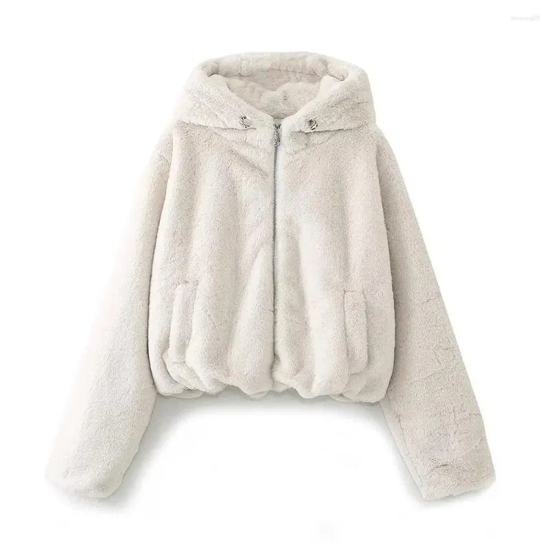 Frauen Pelz 2024 Herbst Winter Frauen Faux Kapuze Hohe Kragen Jacke Lange Ärmel Wram Plüsch Mantel Solide Chic Straße baggey Oberbekleidung