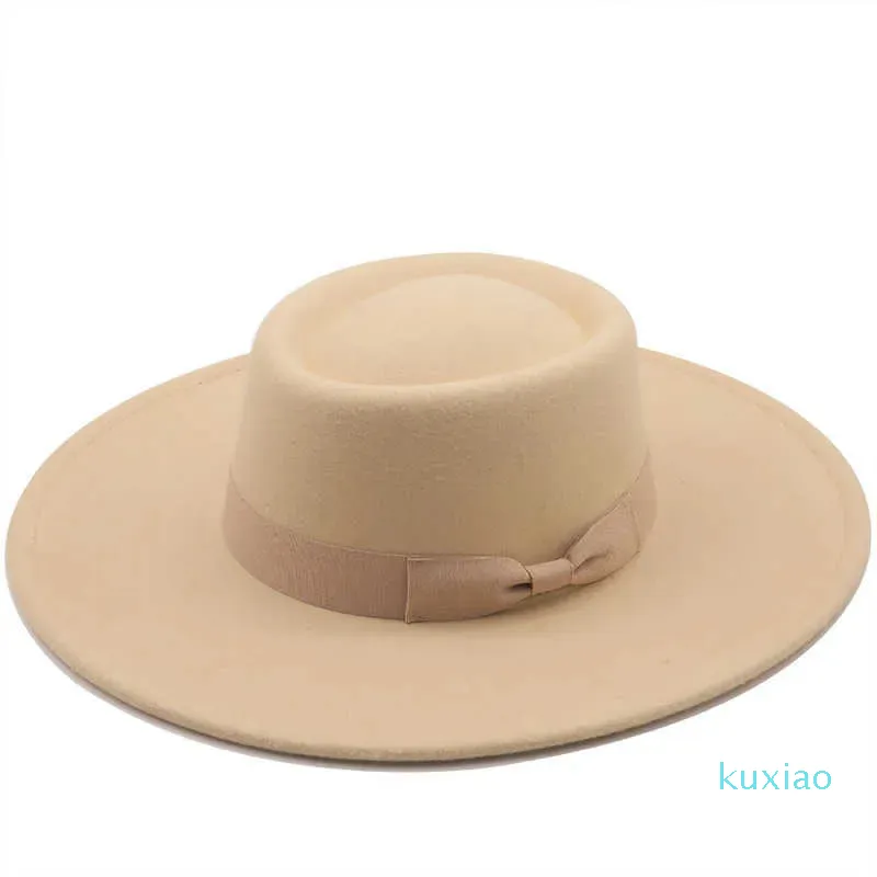 Headwear acessórios para o cabelo outono inverno lã 9.5cm grande borda jazz chapéu masculino feminino côncavo chapéu preto feltro