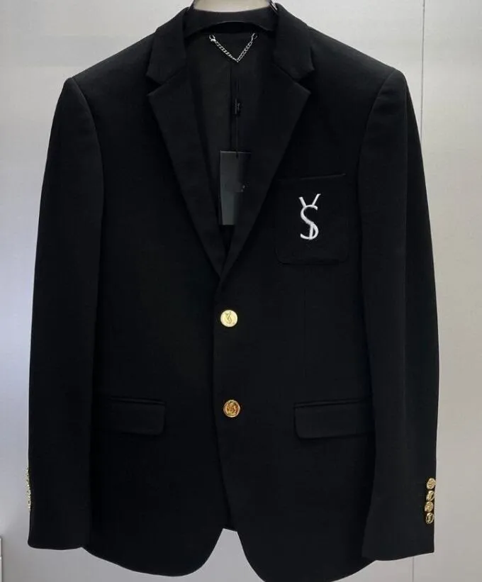 High Quality Designer Men Suit White Letter Embroidery Black Business Mens Blazer Jacket