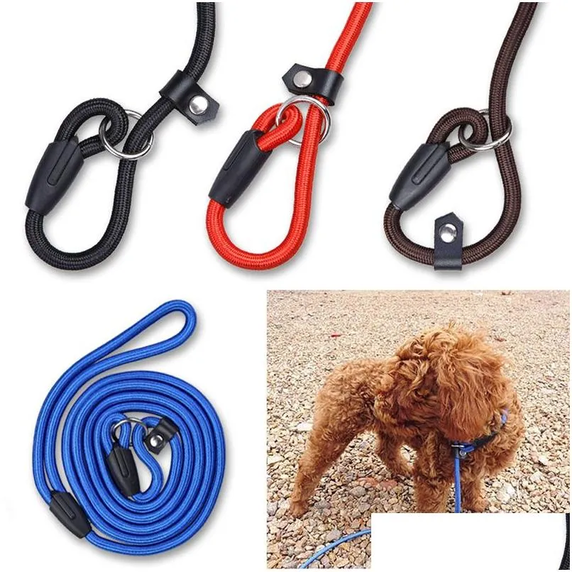 الياقات الكلاب المقاومات PET Dog Nylon Rope Training Leases Slip Lead Strap Traction Twice Conglar Cles Ropes Supplies D Dhdba