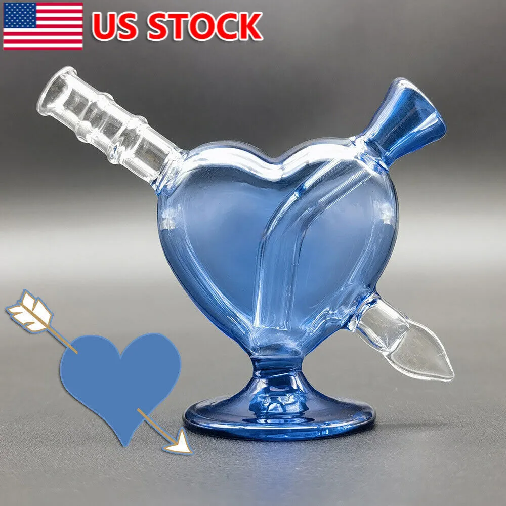 3 polegadas Mini Smoking Hookah Coração Azul e Flecha Bubbler Tubo de Água de Vidro Bong Beaker