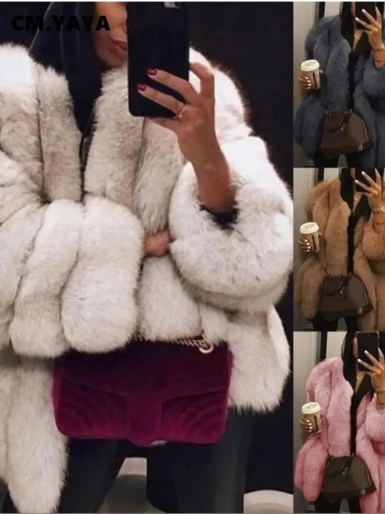 Kadın Kürk Faux Cmyaya Kadın Winer Coats Moda Zarif Kalın Sıcak Uzun Kollu Şık Dış Giyim Kadın Yün Karışımları 231205