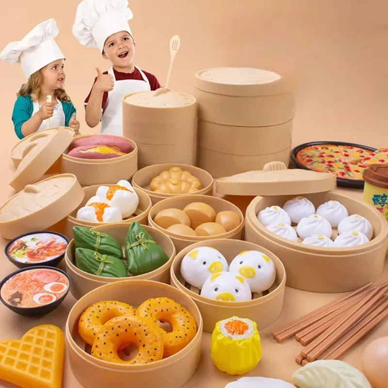 Kitchens Play Food Chinese Breakfast Set Dim Sum Cooking Role Toys Kitchen Simulation Girls Boys Children 231206