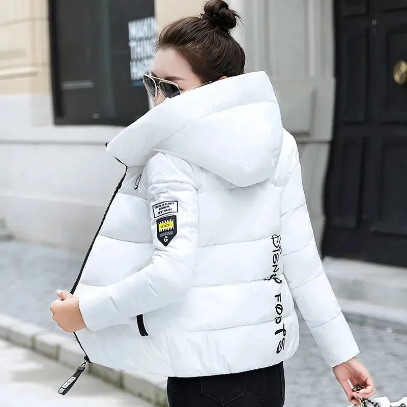 Womens Down Parkas Hooded Thick Warm Short Jacket Cotton Padded Parka Basic Coat Female Winter Women Outerwear 5XL 231206
